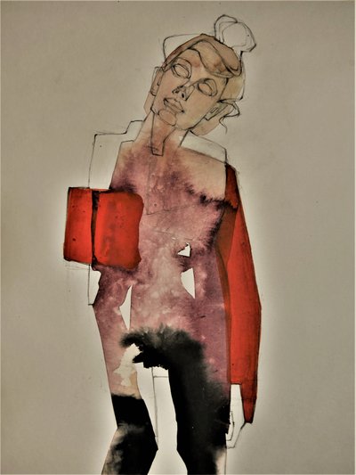 Contemplative Red Woman by Doris Schmitz