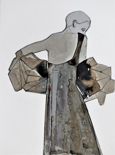Contemplative Woman in Gray by Doris Schmitz