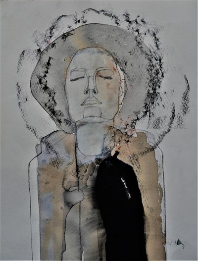 Contemplative Woman in Hat by Doris Schmitz