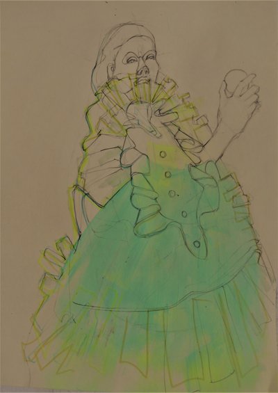 Elegant Woman Green Sketch by Doris Schmitz