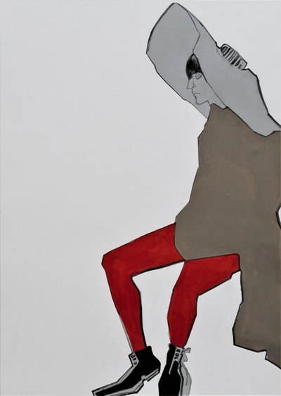 Hooded Figure Red Tights by Doris Schmitz
