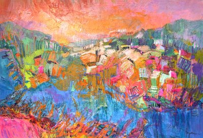 Vibrant Hillside Village by Dorothy Fagan