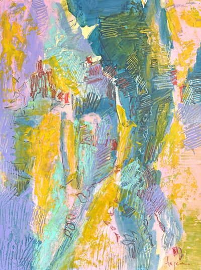 Vibrant Yellow Blue Abstract by Dorothy Fagan