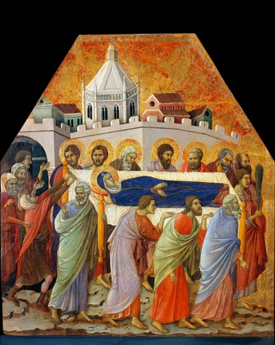 The funeral of the Virgin, Saint John with the palm opens the way by Duccio di Buoninsegna