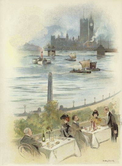 Lunch on Terrace Overlooking the Thames by Dudley Hardy