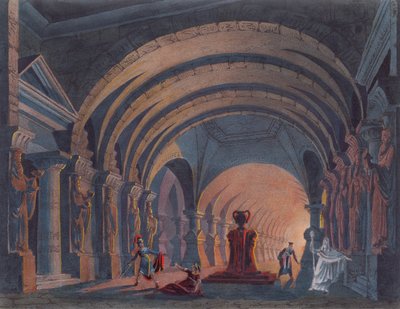 4th Act of Semiramis by Rossini, published in a book about stage design in Amsterdam in 1845 by Dutch School
