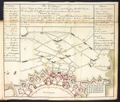 A coloured plan of the siege of Bergen op Zoom by Dutch School