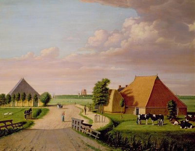 A Study of Leeuwarden in Holland with a Herd of Friesian Cattle in the Foreground by Dutch School