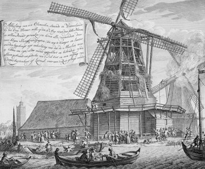 Fighting a Fire in a Windmill Near Worden, from a Book on Firefighting in Holland, Published c.1700 by Dutch School
