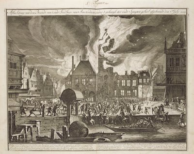 Fire at the Old Amsterdam Town Hall, 17th July 1652, from a Book on Firefighting in Holland, Published c.1700 by Dutch School