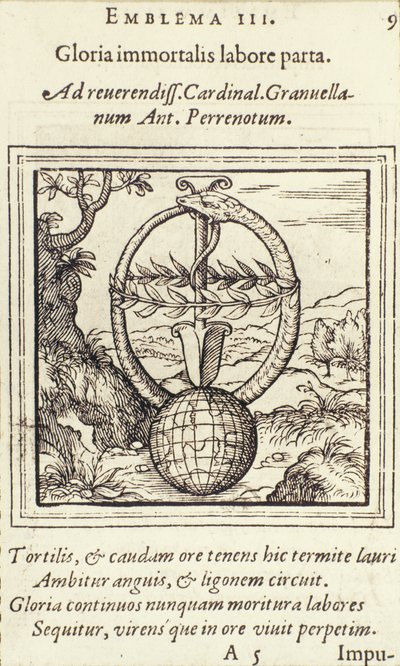 Gloria immortalis labore parta, illustration from Emblemata by Hadrianus Junius, published by Christophe Plantin, Anvers, 1565 by Dutch School