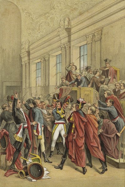 Napoleon evicting the Council of Five Hundred from its chambers, Coup of 18 Brumaire, 1799 by Dutch School