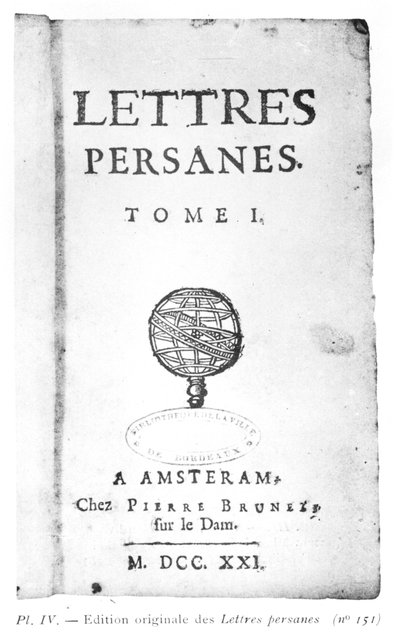 Titlepage of Les Lettres Persanes by Charles de Montesquieu by Dutch School