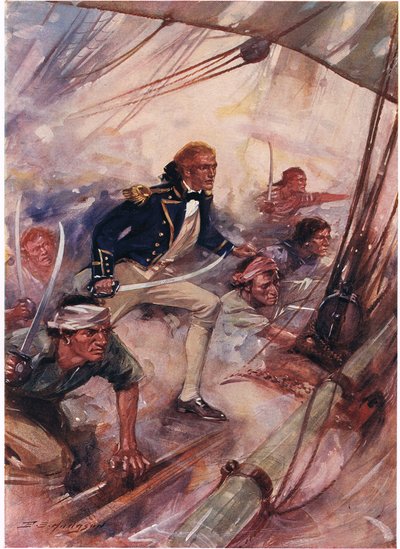 Nelson Boarding the San Josef at the Battle of St Vincent, illustration from 