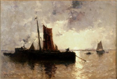 River Scene with Shipping by E. Aubrey Hunt
