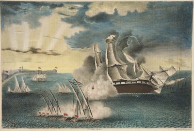 The U.S. Frigate Philadelphia on the rocks off Tripoli from Army and Navy Magazine, pub. 1840 by E. J. Pinkerton