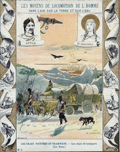 Transport Tanks - The Huns of Attila (ca. 395-453) - Barbarian Invasions - Illustration by E Letellier - Protective Historical Notebook, Late 19th Century by E. Letellier