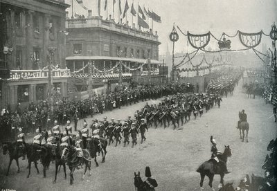 The Naval Contingent Crossing London Bridge into Southwark, London by E. and S. Woodbury