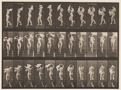 Descending Stairs, Throwing Handkerchief Over Shoulders by Eadweard Muybridge