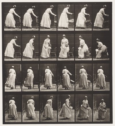 Placing Chair, Sitting and Flirting a Fan (Plate 243) by Eadweard Muybridge