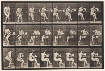 Plate 244. Sitting Crossing Legs, Filling Goblet from Pitcher by Eadweard Muybridge