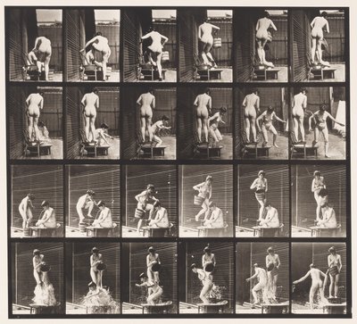 Plate 407. Two Models, Pouring Bucket of Water Over One by Eadweard Muybridge