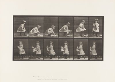 Child, Lifting a Doll, Turning, and Walking Off by Eadweard Muybridge