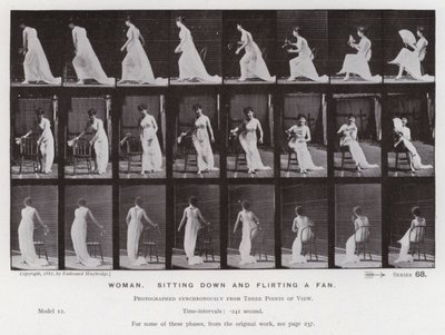 The Human Figure in Motion: Woman, sitting down and flirting a fan by Eadweard Muybridge