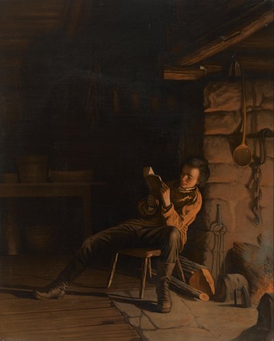 The Boyhood of Lincoln. (An Evening in the Log Hut.) by Eastman Johnson
