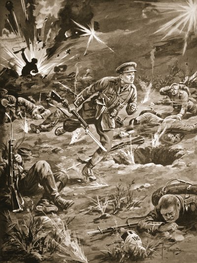 Lieutenant Geary Hurrying Under Heavy Shell-Fire by Edgar Alfred Holloway