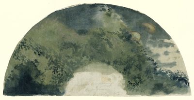 Fan Leaf in Japanese Style Painted with a Landscape at Rising Moon by Edgar Degas (possibly)