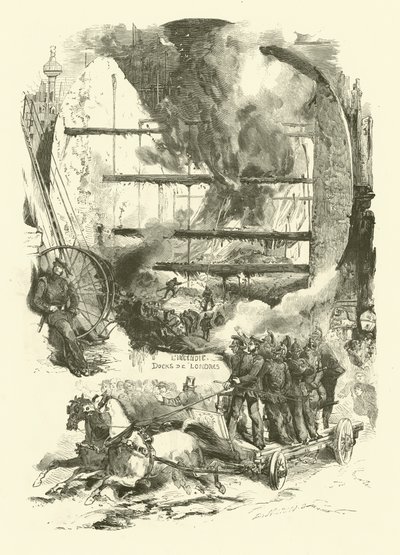 Fire in the Docks of London by Edmond (after) Morin