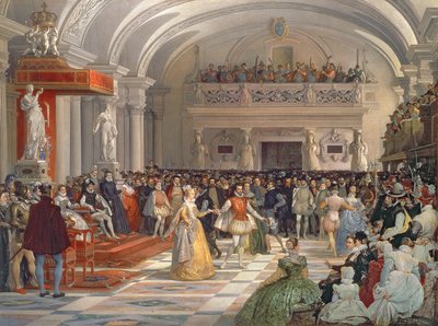 The Wedding of Henri de Bourbon, King of Navarre, to Marguerite de Valois in the presence of Catherine de Medici and Charles IX in 1572, 1862 by Edmond Lechevallier Chevignard