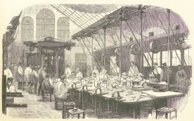 Silversmiths at Work at the Christofle Flatware Factory in Paris, Published 1875 (engraving) by Edmond Morin