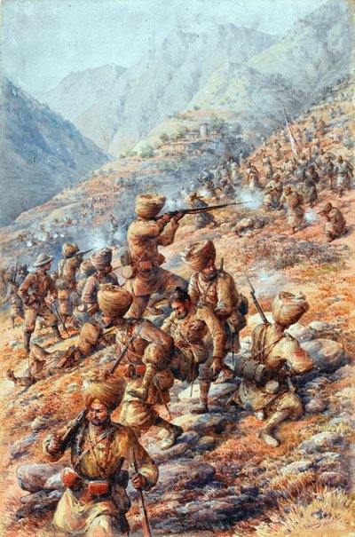 35th (Sikh) Regiment of Bengal Infantry, Malakand Field Force, repelling an attack by tribesmen by Edmund Arthur Ponsonby Hobday