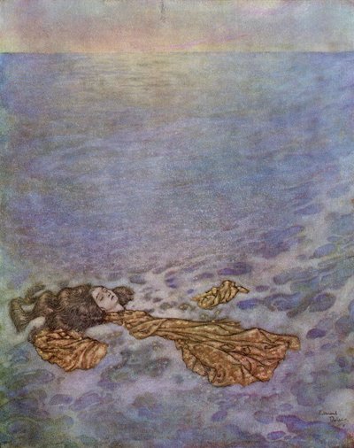 Once More She Looked at the Prince, with Her Eyes Already Dimmed by Death, Then Dashed Overboard and Fell, Her Body Dissolving into Foam, Illustration from 