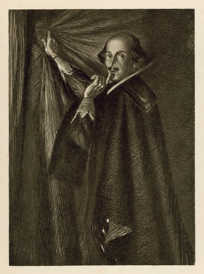 William Shakespeare holding the curtain, and telling us to be quiet by Edmund Joseph Sullivan
