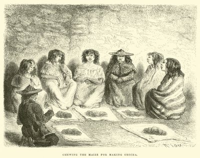 Chewing the maize for making Chicha by Edouard (after) Riou
