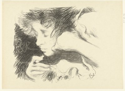 Head of a Smoking Woman with Cigarette and Closed Eyes by Edouard Crébassa
