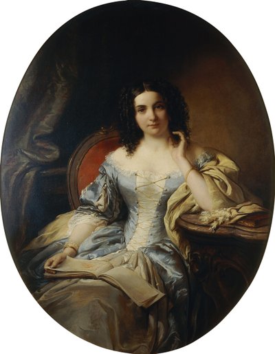 Portrait of a Seated Lady in a Blue and White Dress by Edouard Ender