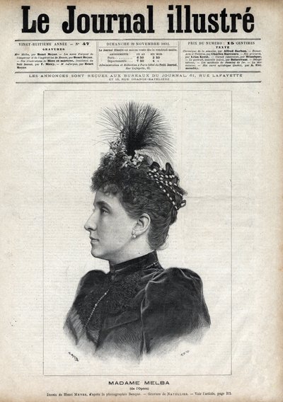 Portrait of Nellie Melba (Helen Porter Mitchell) (1861-1931), Australian Soprano (engraving by Navellier in 