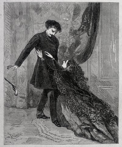 Edmond Dantes and Mercedes - Engraving by Riou, in 