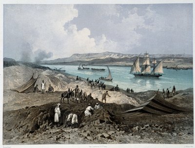 View of the canal in “Inauguration of the Suez Canal by G. Nicole. 1869 by Edouard Riou