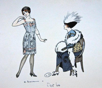 Mannequin Showing a Slip to a Client, c.1912 by Edouard Touraine