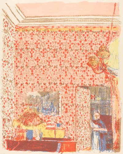 Interior with Pink Wallpaper by Edouard Vuillard