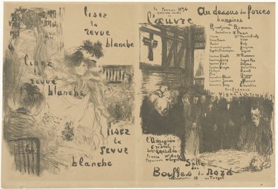 Cover program booklet with advertisement for La Revue Blanche and announcement of the play Au-dessus des forces humaines by Edouard Vuillard