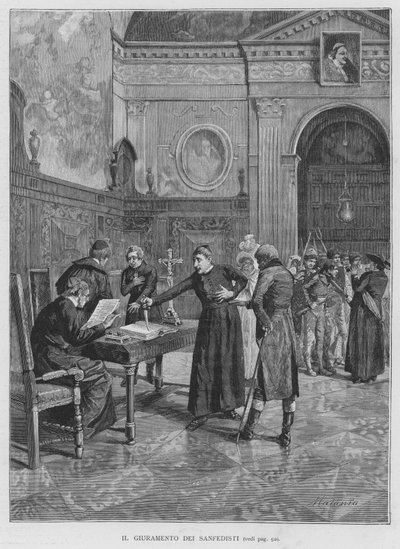 The Oath of the Sanfedisti (engraving) by Edouardo Matania
