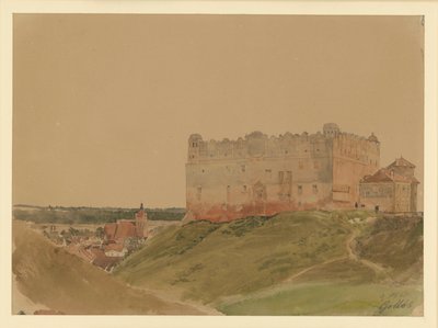 Castle Ruin in Gollub, City on the Left by Eduard Gaertner