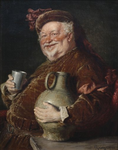 Falstaff with a Tankard of Wine and Tin Cup, 1910 by Eduard Gruetzner von