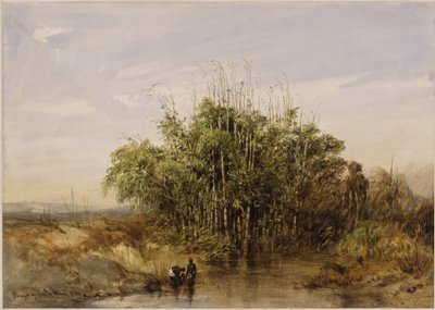 Bamboo Grove by the Water, with Figures by Eduard Hildebrandt